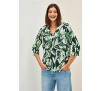 Shirtbluse CECIL, Damen, Gr. L (42), grün (ink grün), Web, 100% Baumwolle, gemustert, normal normal, V-Ausschnitt, elastischer Bund, Blusen, aus reiner Baumwolle (21751559-L) ink grün