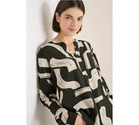 Cecil Langarmbluse Gemusterte Split Neck – V-Ausschnitt, 100% Viskose – Raw Khaki Gr. L