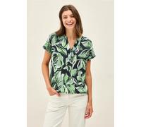Kurzarmbluse CECIL, Damen, Gr. XXL (46), grün (ink grün), Stoff, 100% Viskose, gemustert, normal normal, Rundhals, Umschlagbund, Blusen, aus softer Viskose (93970133-XXL) ink grün