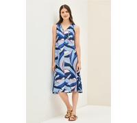 Midikleid CECIL, Damen, Gr. XL (44), N-Gr, blau (urban navy), Web, Obermaterial: 100% Viskose, bedruckt, casual, lässig geschnitten knielang, Rundhals, ohne Ärmel, Kleider, ärmellos, mit grafischem Mu