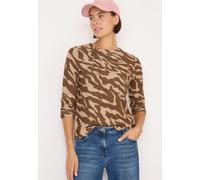 Langarmshirt CECIL, Damen, Gr. M (40), mocha caramel melange, Stoff, 67% Viskose, 28% Polyester, 5% Elasthan, animal-print, comfort fit normal, Rundhals, elastischer Bund, Shirts, im Melange Look (317