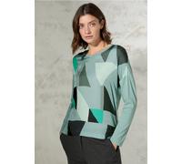 Langarmshirt CECIL, Damen, Gr. XL (44), grün (glaced salvia grün), Stoff, Vorderseite: 100% Viskose; Rückseite: 95% Viskose, 5% Elasthan, gemustert, normal normal, V-Ausschnitt, Bündchen, Shirts Langa