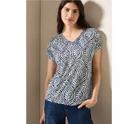 Cecil Damen Gemustertes V-Neck T-Shirt in Blau, Gr: L