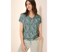 Cecil Damen Gemustertes V-Neck T-Shirt in Grün, Gr: XXL