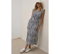 Midikleid CECIL, Damen, Gr. XL44, US-Größen, blau (urban dunkelblau), Stoff, 100% Viskose, bedruckt, normal wadenlang, V-Ausschnitt, abgesteppt, Kleider Midikleid, mit allover Print (66946940-XL) urba