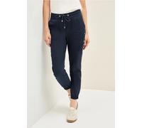 Cargohose CECIL "Style Tracey", Damen, Gr. XL (44), Länge 28, blau (urban navy), Web, Obermaterial: 71% Baumwolle, 25% Polyamid, 4% Elasthan, unifarben, casual, schmal lang, Hosen, mit elastischer Bun
