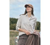 Cecil Hemdbluse Damen gestreift 100% Baumwolle lässig geschnitten Rundhals M (40) urban taupe