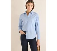 Langarmbluse CECIL, Damen, Gr. XS (36), fountain blau, Web, 72% Baumwolle, 25% Polyamid, 3% Elasthan, unifarben, klassisch normal, V-Ausschnitt, Bündchen, Blusen, aus Baumwolle mit Stretchanteil (3309