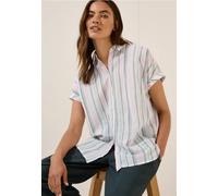 Kurzarmbluse CECIL, Damen, Gr. XL (44), weiß (vanilleweiß), Web, 100% Baumwolle, gestreift, normal normal, V-Ausschnitt, Umschlagbund, Blusen, mit Kragen (74847317-XL) vanilleweiß