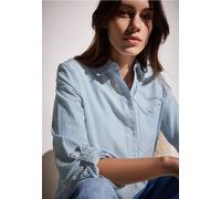Hemdbluse CECIL, Damen, Gr. XXL (46), mid blouse blau, Web, Obermaterial: 65% Baumwolle, 35% Modal, gestreift, casual, bequem Po-bedeckend, Rundhals, Langarm 1-Knopf-Manschette, Blusen, gestreift, im 