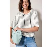 Cecil Damen Gestreifter Kapuzenpullover in Weiß, Gr: XXL