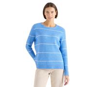 Cecil Rundhalspullover Gestreifter Strukturpullover fountain blau melange Gr. L (42)