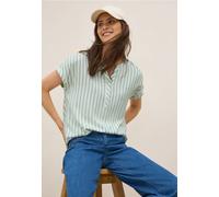 Shirtbluse CECIL, Damen, Gr. XXL (46), weiß (vanilleweiß), Stoff, 100% Viskose, gestreift, normal normal, V-Ausschnitt, abgesteppt, Blusen (11394755-XXL) vanilleweiß