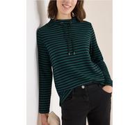 Cecil Damen Gestreiftes Funnelneck Shirt in Grün, Gr: M