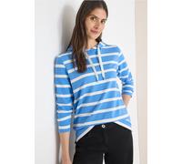 Langarmshirt CECIL, Damen, Gr. L (42), fountain blau, Web, 48% Baumwolle, 48% Modal, 4% Elasthan, gestreift, comfort fit normal, Rundhals, Bündchen, Shirts Langarmshirt, mit Kapuze (56685161-L) founta