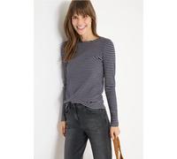 Langarmshirt CECIL, Damen, Gr. L (42), urban dunkelblau, Web, 95% Baumwolle, 5% Elasthan, gestreift, normal normal, U-Boot-Ausschnitt, abgesteppt, Shirts Langarmshirt, mit U-Boot-Ausschnitt (98631613-