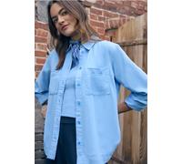 Hemdbluse CECIL, Damen, Gr. L (42), fountain blau, Web, Obermaterial: 100% Baumwolle, unifarben, normal hüftlang, Rundhals, Blusen Hemdbluse, in feiner Cord-Qualität (86130162-L) fountain blau