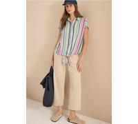 Kurzarmbluse CECIL, Damen, Gr. M (40), bunt (vanilleweiß), Stoff, 100% Viskose, gestreift, normal normal, V-Ausschnitt, abgesteppt, Blusen, aus softer Viskose (71165839-M) vanilleweiß