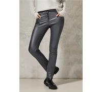 Lederimitathose STREET ONE, Damen, Gr. 30, Länge 30, grau (charcoal silber), Stoff, 79% Viskose, 18% Nylon, 3% Elasthan, unifarben, casual, slim fit lang, Hosen, 5-Pocket-Style (69537329-30) charcoal