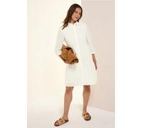 Midikleid CECIL, Damen, Gr. XL (44), N-Gr, weiß (vanilleweiß), Web, Obermaterial: 100% Baumwolle, unifarben, casual, lässig geschnitten knielang, Rundhals, 3/4-Ärmel, Kleider, mit Lochstickerei und Vo