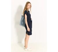 Blusenkleid CECIL, Damen, Gr. XL (44), US-Größen, blau (universal blau), Stoff, 56% Viskose, 43% Polyester, 1% Elasthan, unifarben, gerade kurz, V-Ausschnitt, Bündchen, Kleider, mit Knopfleiste (32184