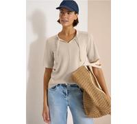 Cecil Damen Kurzarm Bluse mit Split Neck und Bändern in Beige, Gr: L