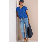 Cecil Damen Kurzarm Bluse mit Strukturmix in Blau, Gr: M