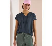 Kurzarmbluse CECIL, Damen, Gr. XL (44), deep petrol blau, Stoff, Vorderseite: 100% Viskose. Rückseite: 95% Viskose, 5% Elasthan, unifarben, klassisch normal, V-Ausschnitt, abgesteppt, Blusen, mit Stru