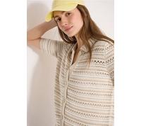 Cardigan CECIL, Damen, Gr. S (38), grain beige, Grobstrick, 100% Baumwolle, gestreift, comfort fit normal, hoch geschlossener Ausschnitt, abgesteppt, Strickjacken, Grobstrick (68959151-S) grain beige