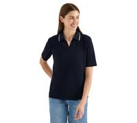 Poloshirt CECIL, Damen, Gr. S (38), universal blau, Piqué, Obermaterial: 48% Baumwolle, 48% Modal, 4% Elasthan, unifarben mit Farbeinsatz, normal hüftbedeckend, V-Ausschnitt, Shirts, mit Kontrast-Stre