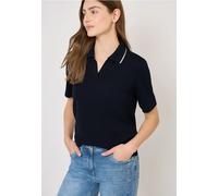 Poloshirt CECIL, Damen, Gr. XS (36), universal blau, Piqué, Obermaterial: 48% Baumwolle, 48% Modal, 4% Elasthan, unifarben mit Farbeinsatz, normal hüftbedeckend, V-Ausschnitt, Shirts, mit Kontrast-Str