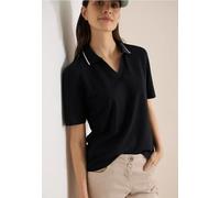Poloshirt CECIL, Damen, Gr. XL (44), schwarz, Web, 48% Baumwolle, 48% Modal, 4% Elasthan, unifarben, normal normal, hoch geschlossener Ausschnitt, abgesteppt, Shirts, in Unifarbe (19733747-XL) schwarz
