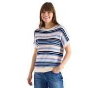 Kurzarmpullover CECIL, Damen, Gr. M (40), universal blau, Web, 60% Baumwolle, 40% Nylon, unifarben, comfort fit normal, U-Boot-Ausschnitt, Bündchen, Pullover, mit Elastiksaum (54480817-M) universal bl