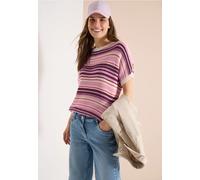 Kurzarmpullover CECIL, Damen, Gr. XS (36), sweet grape rot, Web, 60% Baumwolle, 40% Nylon, unifarben, comfort fit normal, U-Boot-Ausschnitt, Bündchen, Pullover, mit Elastiksaum (57398065-XS) sweet gra