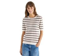Cecil Damen Kurzarm Pullover mit Struktur und Streifen in Beige, Gr: XL
