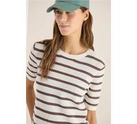 Cecil Damen Kurzarm Pullover mit Struktur und Streifen in Beige, Gr: XXL