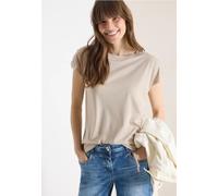 Rundhalsshirt CECIL, Damen, Gr. M (40), grain beige, Web, 50% Baumwolle, 50% Modal, unifarben, comfort fit normal, U-Boot-Ausschnitt, abgesteppt, Shirts Rundhalsshirt, mit Raffung (59844201-M) grain b