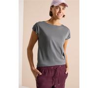 Rundhalsshirt CECIL, Damen, Gr. XL (44), graphite light grau, Web, 50% Baumwolle, 50% Modal, unifarben, comfort fit normal, U-Boot-Ausschnitt, abgesteppt, Shirts Rundhalsshirt, mit Raffung (77004461-X