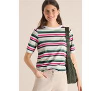 Rundhalsshirt CECIL, Damen, Gr. M (40), khaki, Web, 100% Baumwolle, gestreift, comfort fit normal, U-Boot-Ausschnitt, abgesteppt, Shirts Rundhalsshirt, aus reiner Baumwolle (58858843-M) khaki