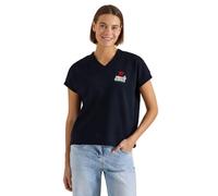 Sweatshirt CECIL, Damen, Gr. L (42), universal blau, Web, 100% Baumwolle, bedruckt, comfort fit, V-Ausschnitt, Bündchen, Sweatshirts Sweatshirt, mit V-Ausschnitt (97727708-L) universal blau