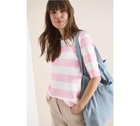 Cecil Damen Kurzarm Sweatshirt mit Streifen in Rosa, Gr: XL