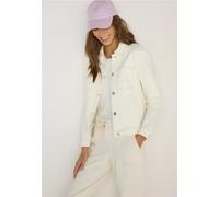Jeansjacke CECIL, Damen, Gr. S (38), pearl beige, Web, 92% Baumwolle, 6% Elastomultiester, 2% Elasthan, unifarben, comfort fit normal, V-Ausschnitt, Bündchen, Jacken Jeansjacke, in Denim-Optik (823593