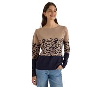 Strickpullover CECIL, Damen, Gr. S (38), beige (urban dunkelblau), Stoff, 52% Viskose, 28% Polyester, 20% Nylon, gemustert, comfort fit normal, Rundhals, Rippbündchen, Pullover Strickpullover, mit Run