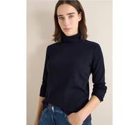 Langarmshirt CECIL, Damen, Gr. XXL (46), urban dunkelblau, Web, 95% Baumwolle, 5% Elasthan, unifarben, comfort fit normal, hoch geschlossener Ausschnitt, abgesteppt, Shirts Langarmshirt, mit Turtlenec