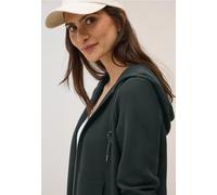 Sweatjacke CECIL, Damen, Gr. XS36, grün (ink grün), Web, 73% Baumwolle, 19% Polyester, 7% Viskose, 1% Elasthan, unifarben, comfort fit normal, ohne Ausschnitt, abgesteppt, Sweatjacken, mit Kängurutasc