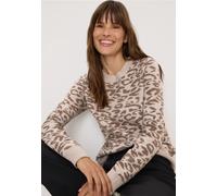 Strickpullover CECIL, Damen, Gr. XL (44), beige (sandalwood beige melange), Stoff, 50% Viskose, 28% Polyester, 22% Nylon, animal-print, normal normal, Rundhals, Rippbündchen, Pullover, mit Leomuster (