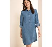 Midikleid CECIL, Damen, Gr. XL (44), US-Größen, blau (mid blau wash), Stoff, 100% Lyocell, unifarben, casual, comfort fit knielang, V-Ausschnitt, Langarm Bündchen, Kleider, mit seitlichen Einschubtasc