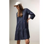Midikleid CECIL, Damen, Gr. XS36, US-Größen, blau (dunkelblau wash), Stoff, 100% Lyocell, unifarben, normal wadenlang, Rundhals, Bündchen, Kleider Midikleid, aus Lyocell (11168810-XS) dunkelblau wash