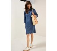 Blusenkleid CECIL, Damen, Gr. L (42), US-Größen, blau (mid blau wash), Stoff, Jeans, 100% Lyocell, unifarben, casual, comfort fit kniefrei, V-Ausschnitt, 3/4-Ärmel, Kleider, mit Knopfleiste (60452836-
