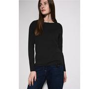 Langarmshirt CECIL, Damen, Gr. XL (44), schwarz, Stoff, 95% Viskose, 5% Elasthan, Strukturmuster, normal normal, U-Boot-Ausschnitt, abgesteppt, Shirts Langarmshirt, aus strecthigem Viskosematerial (81
